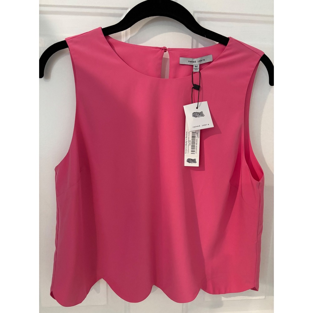 Naked Zebra Scalloped‎ Hem Top Bubble Gum Pink Sleeveless Tank M